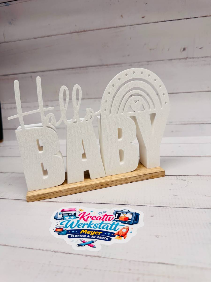 Deko-Schriftzug Hallo Baby mit Regenbogen