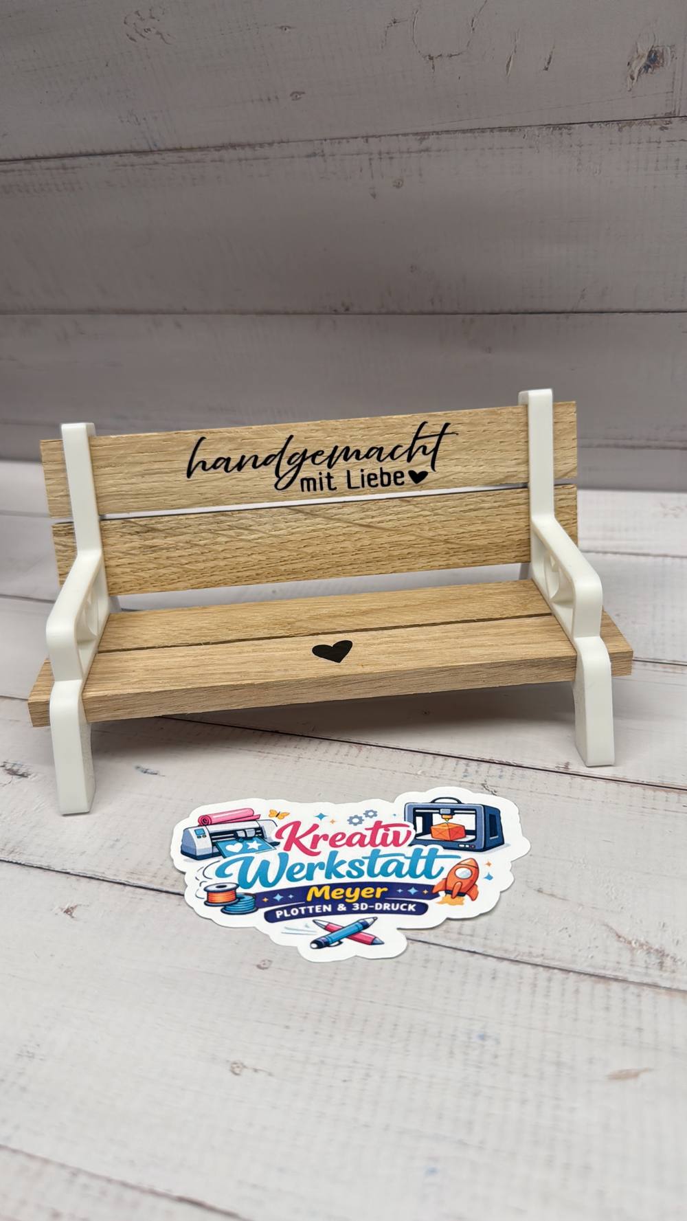 Mini-Gartenbank mit Schriftzug handgemacht mit Liebe