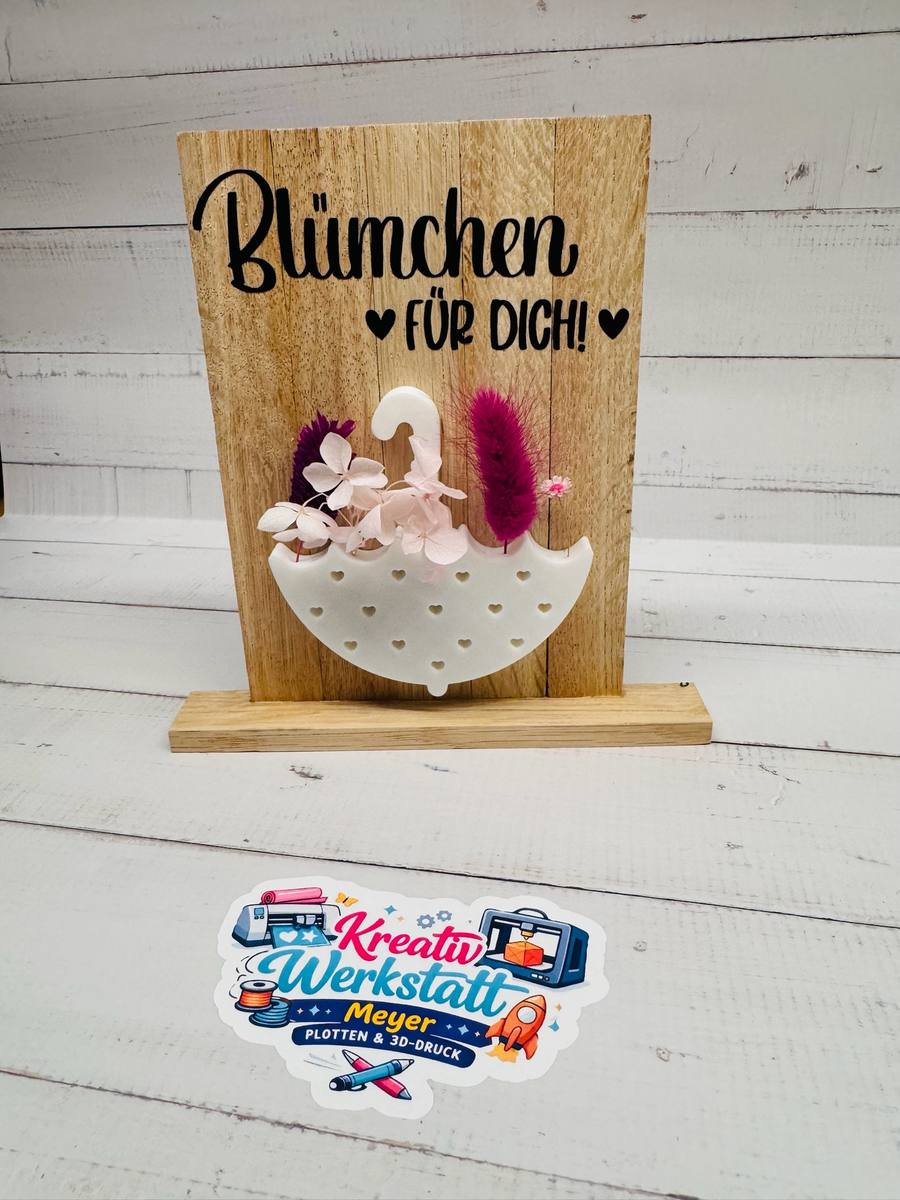 Holzschild Blümchen für dich mit Trockenblumen-Vase