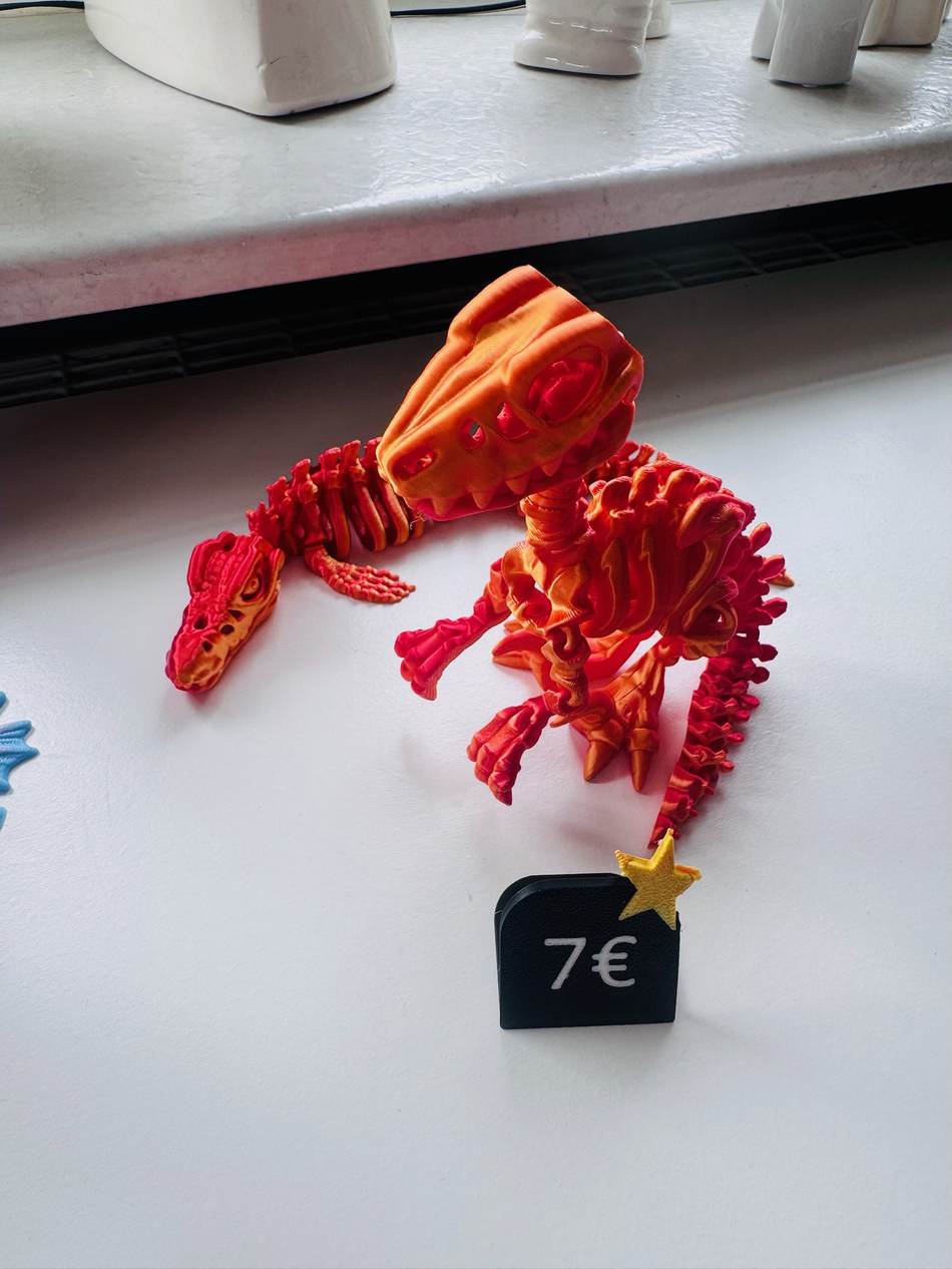 Buntes 3D-gedrucktes Dinosaurier-Skelett in Rot und Orange
