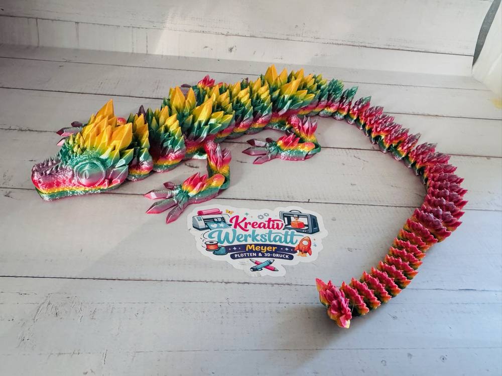 Bunt schillernder 3D-gedruckter Gelenk-Drache