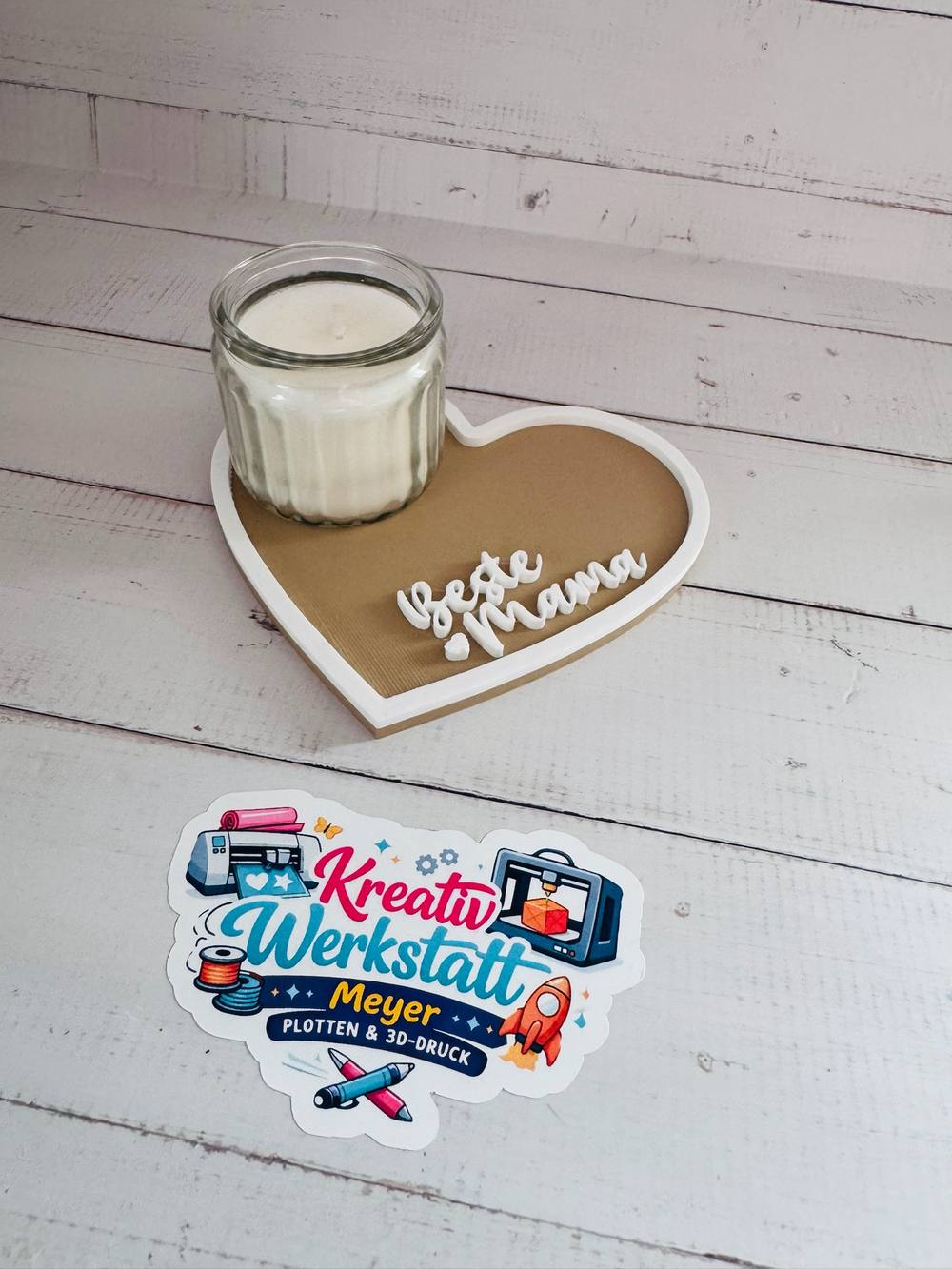 Herzförmiges Tablett beste Mama mit Kerze